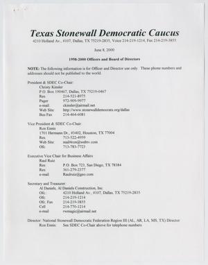 Texas Stonewall Democratic Caucus 1998-2000 Officers and Board of Directors