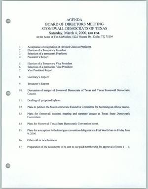 [Agenda for the Board of Directors Meeting Stonewall Democrats of Texas]