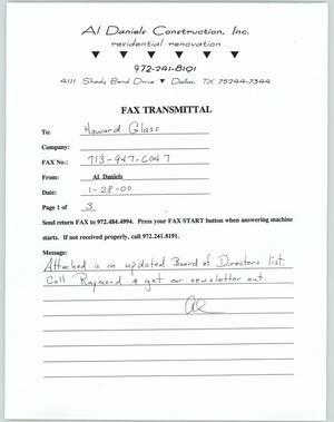 Primary view of object titled '[Fax transmittal from Al Daniels to Howard Glass]'.