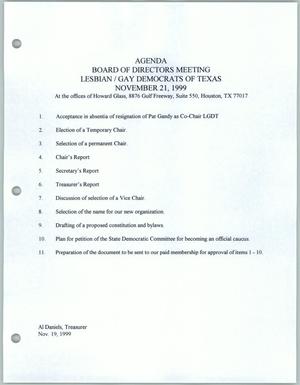 [Agenda for the Board of Directors Meeting Lesbian and Gay Democrats of Texas]