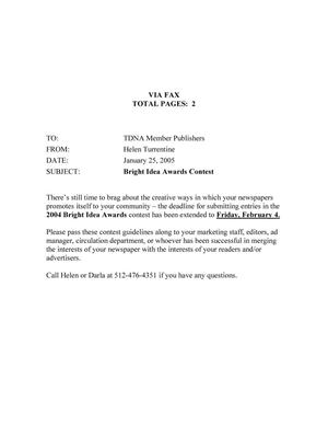 [Memo from Helen Turrentine to TDNA Member Publishers, January 25, 2005]
