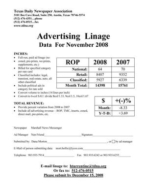 [TDNA Advertising Linage Report for the Marshall News Messenger, November 2008]