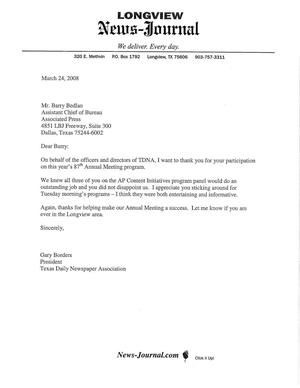 [Letter from Gary Borders to Barry Bedlan, March 24, 2008]