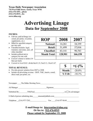[TDNA Advertising Linage Report for the Dallas Morning News, September 2008]