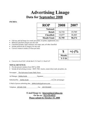 [TDNA Advertising Linage Report for The Galveston County Daily News, September 2008]