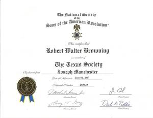 [Membership Certificate, Robert Walter Browning]