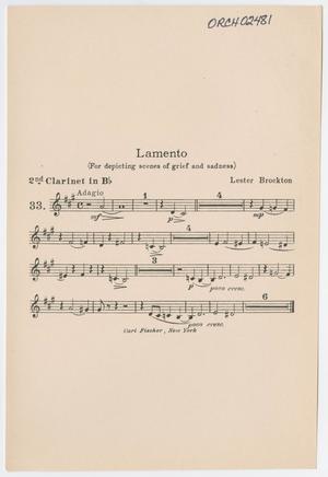 Primary view of object titled 'Lamento: Clarinet 2 in Bb Part'.