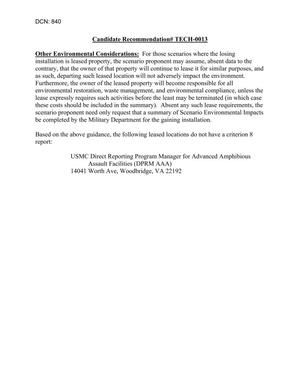 BRAC 2005 DoD Report Technical  Candidate Recommendation