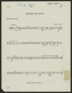 Primary view of object titled 'Agitato con moto: Tympani, Drums Part'.