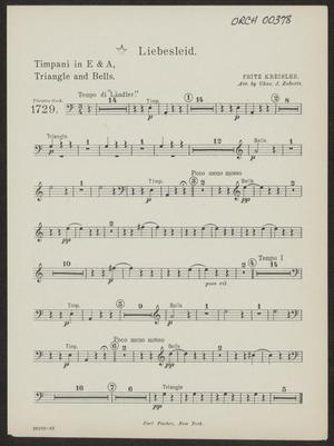 Primary view of object titled 'Liebesleid: Timpani (E & A), Triangle, and Bells Part'.