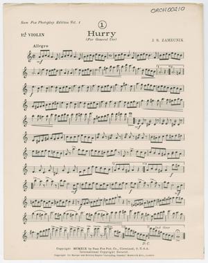 Primary view of object titled 'Hurry: First Violin Part'.