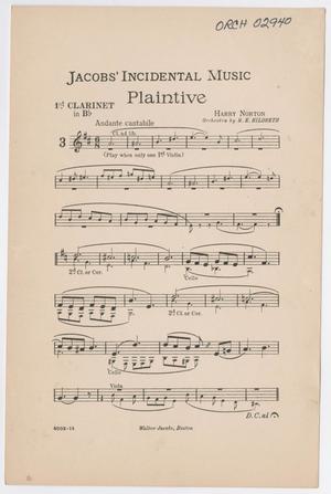 Plaintive: Clarinet 1 in Bb Part
