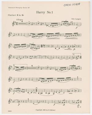 Primary view of object titled 'Hurry Number 1: Clarinet 2 in Bb Part'.