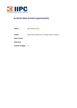 Primary view of object titled 'Archival data format requirements'.