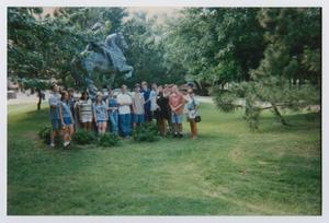 [Photograph of TAMS students with Velázquez statue]
