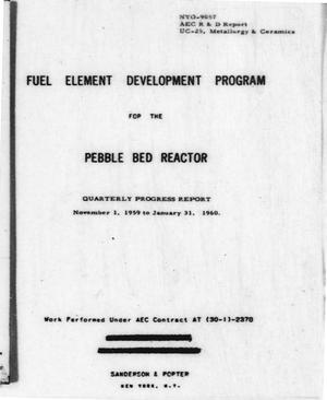 Fuel Element Development Program for the Pebble Bed Reactor