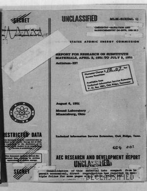 Report for Research on Substitute Materials, April 2, 1951 to July 2, 1951 (Actinium-227)