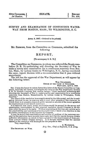Primary view of object titled 'Survey and Examination of Continuous Water-Way from Boston, Mass., to Wilmington, N.C., Report'.
