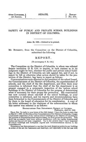 Safety of Public and Private School Buildings in District of Columbia, Report