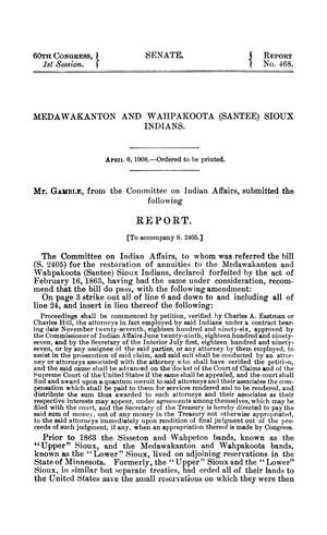 Medawakanton and Wahpakoota (Santee) Sioux Indians, Report