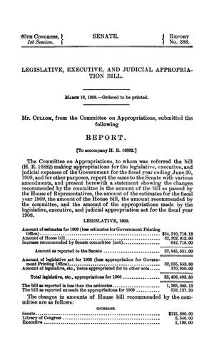 Legislative, Executive, and Judicial Appropriation Bill, Report
