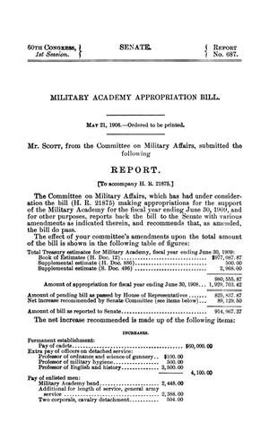 Military Academy Appropriation Bill, Report