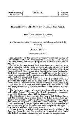 Monument to Memory of William Campbell, Report