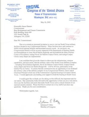 Letter from Rep Ortiz (Texas) to Commissioner Hansen