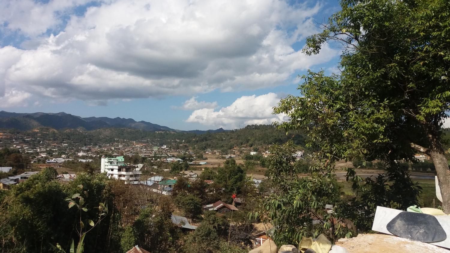 Photograph of a view of Chandel town area from Mantri Pantha village In Chandel district, Manipur.
                                                
                                                    [Sequence #]: 1 of 1
                                                