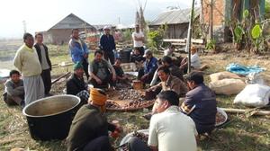 Lamkang Community meat preparation,cooking and cutting by men during the first death anniversary of Late Behon Shilhi