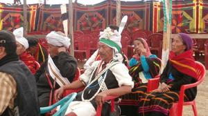 Photograph of dancer and Laapuu and Laapii at the first death anniversary of late Behon Shilshi at Deeringkhu Chandel
