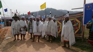 Lamkang dancers getting ready to perform at the first death anniversary of late Behon Shilshi Deeringkhu village Chandel