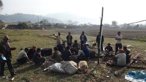 Lamkang Community meat preparation and cooking by men during the first death anniversary of Late Behon Shilhi