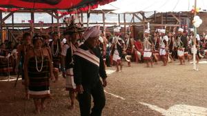 Kothapaa Tholung leading the dancers as lamber ksuu at the first death anniversary of late Behon Shilshi