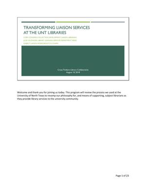 Transforming Liaison Services at the UNT Libraries