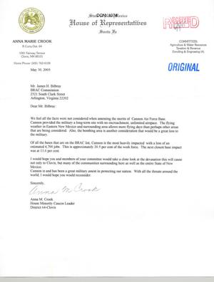 Letter from Rep. Anne Crook to Commissioner Hill