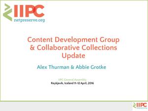 Content Development Group & Collaborative Collections Update