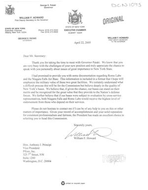 Letter from Howard to Chairman Principi (22Apr05)