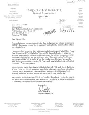 Letter from McMorris to Commissioner Hill (27Apr05)