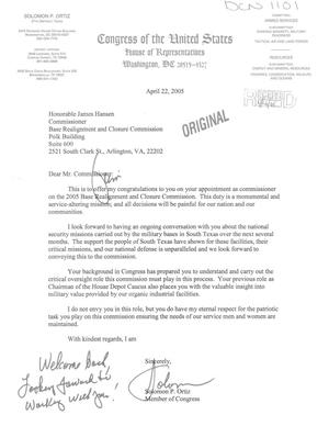 Letter from Ortiz to Commissioner Hansen (22Apr05)