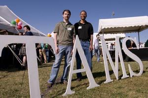 Primary view of object titled '[Scott Cook and Waleed Mebane at 2008 UNT Homecoming]'.