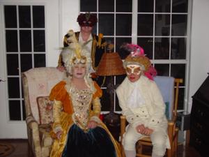[Halloween guests in masquerade costumes]