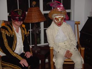 [Halloween guests in masquerade costumes]