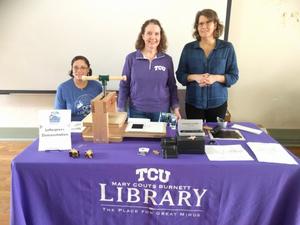 [Mary Saffell, and Julie Christenson at TCU Library table]