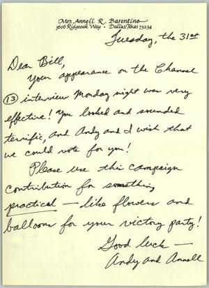 [Letter from Andy and Annell to Bill Nelson]