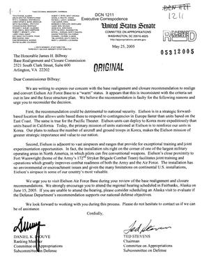 Letter from Senators Stevens and Inouye (Senate Appropriations Committee) to Commissioners