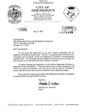 Letter to the BRAC Commission from Mayor Wilson of Aberdeen, MD