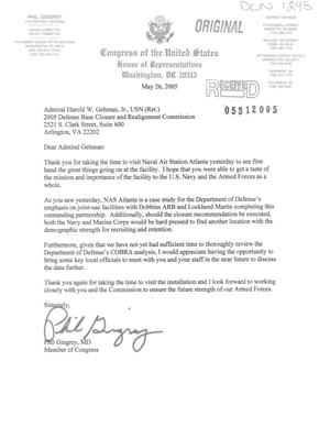 Letter from Gingrey to Commissioner Gehman (26May05)
