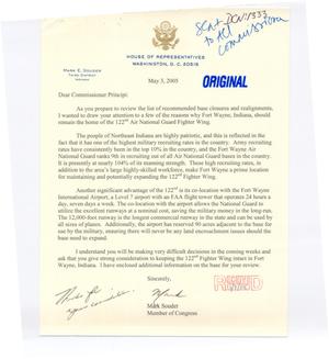 Letters from Rep. Mark Souder to Chairman and Commissioners (3May05)
