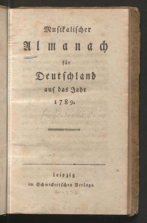 Primary view of object titled 'Musikalischer Almanach für Deutschland auf das Jahr 1789'.